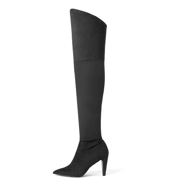 Thigh High Heeled Boots - BLACK SUEDE - 3